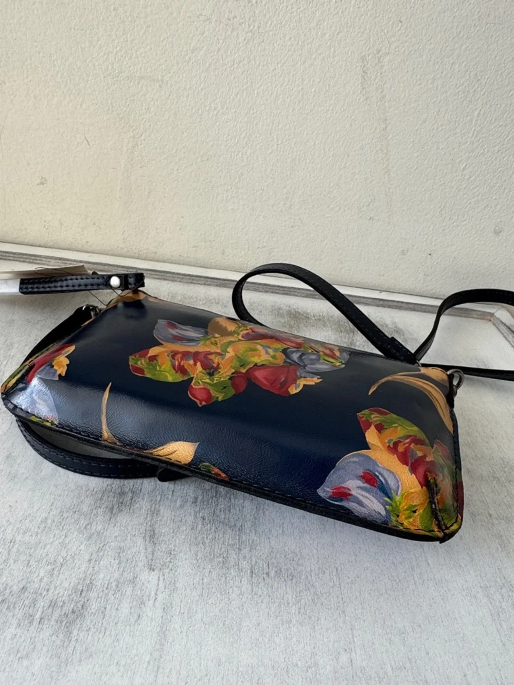 Patricia Nash Laurina Leather Floral Le Fleur Blue Wristlet Crossbody Clutch Bag